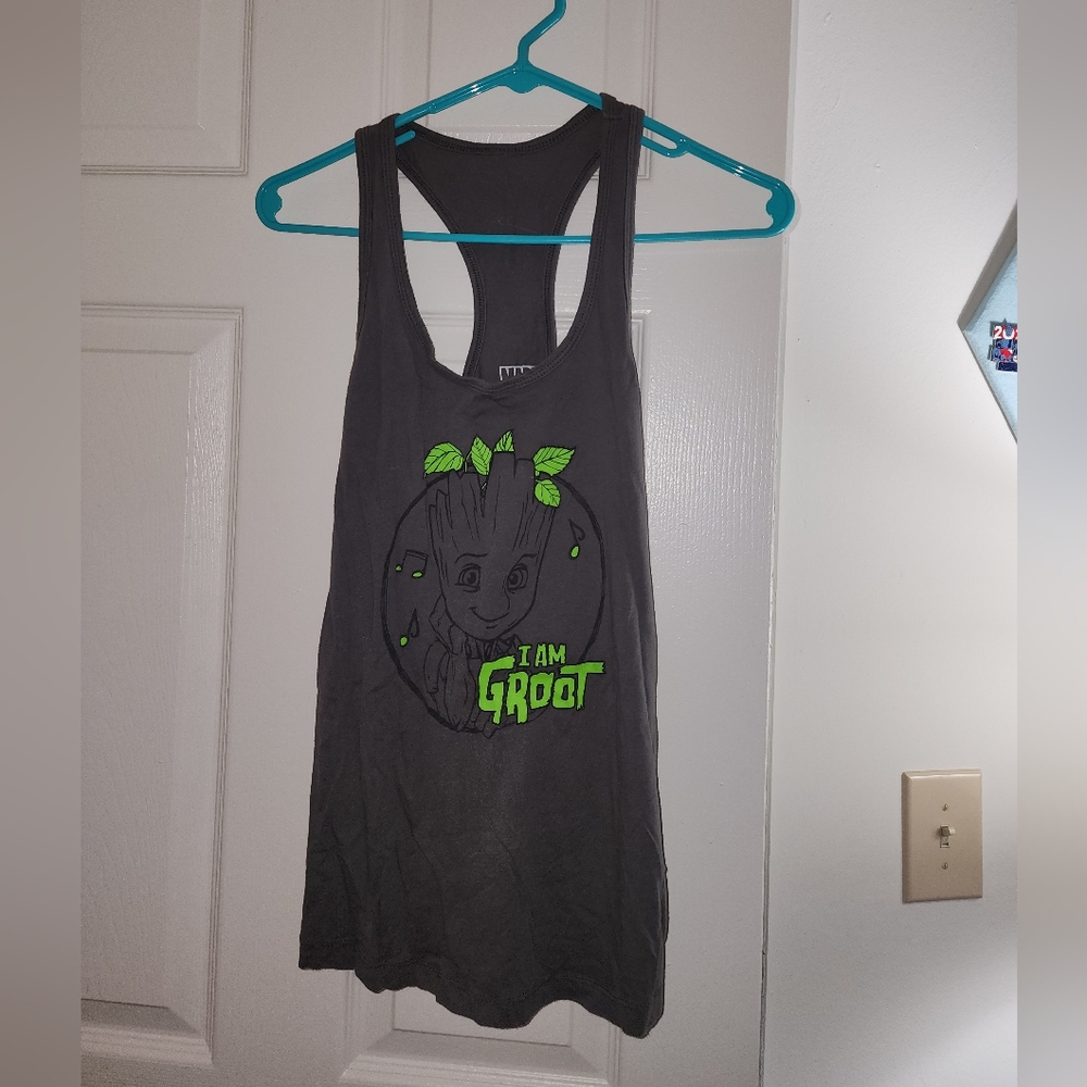 Gray Tank Top with I Am Groot